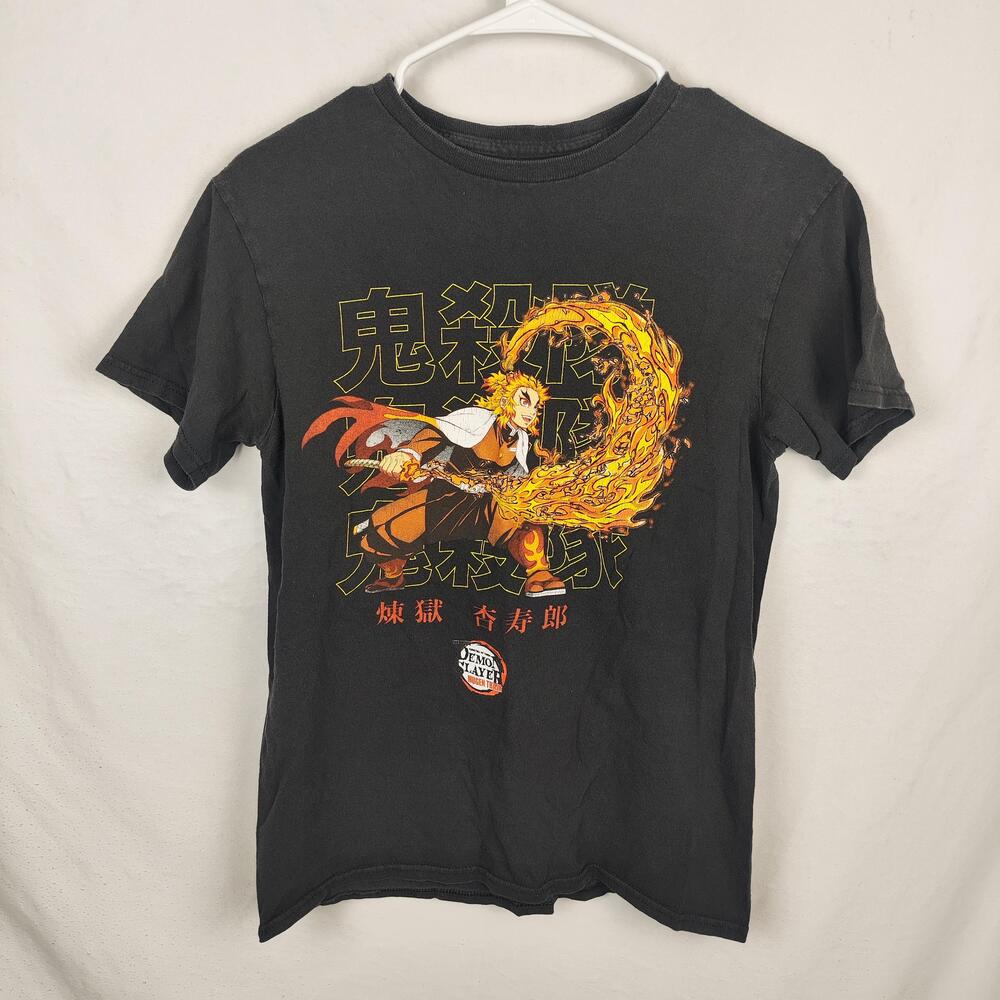 Demon Slayer Shirt Mens Small Black Kyojuro Rengoku Flame Graphic Anime Tee